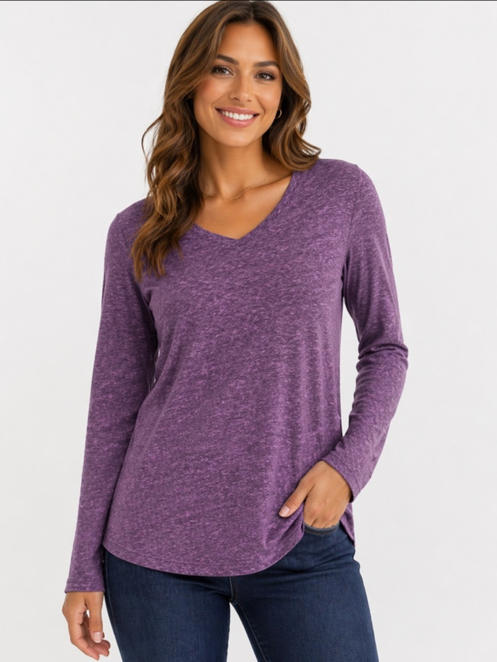 SONOMA Life + Style Purple V-Neck Long Sleeve Top — Size L